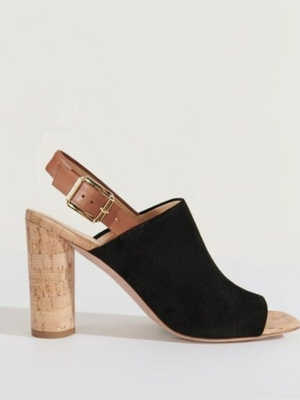 Veronica Beard Bohdi Black Suede Open-Toe Slingback Heel with Cork Block  Sz 11